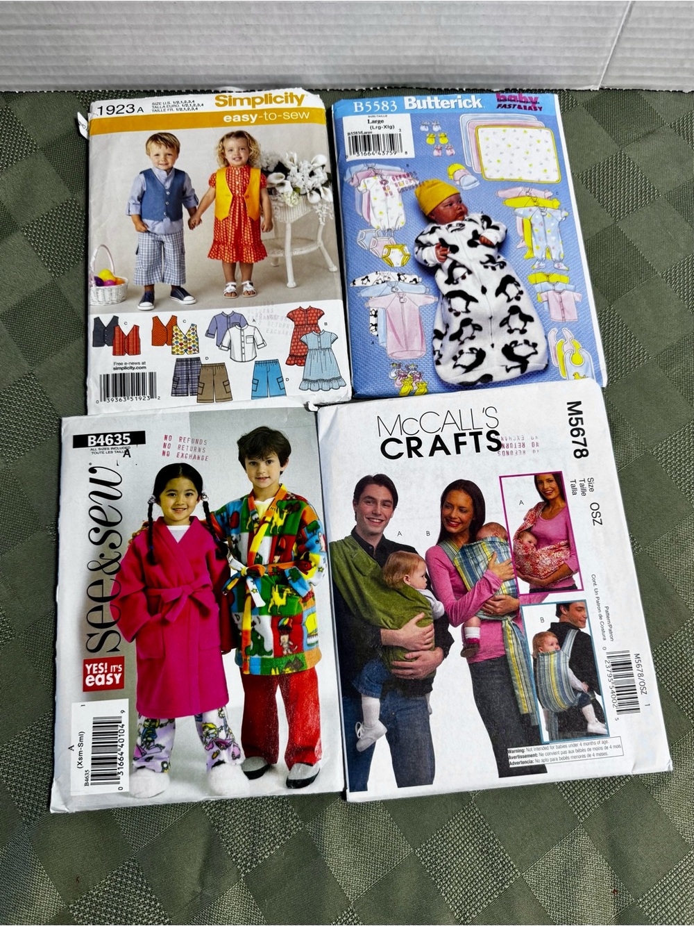 4 kids patterns Housecoats, Snuggly, Bunting Bag, matching sets